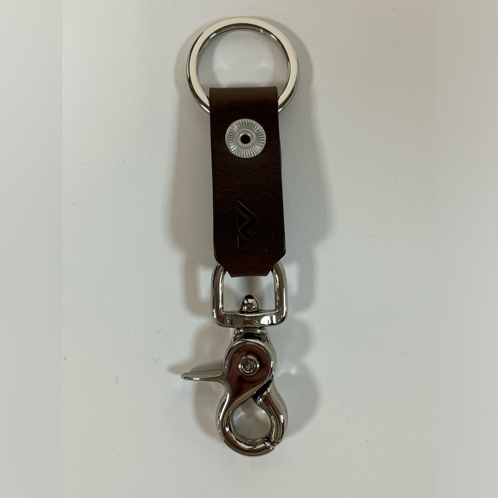Men's Brown Genuine Leather Keychain with Brass Snap Hardware - Picture 2 of 2